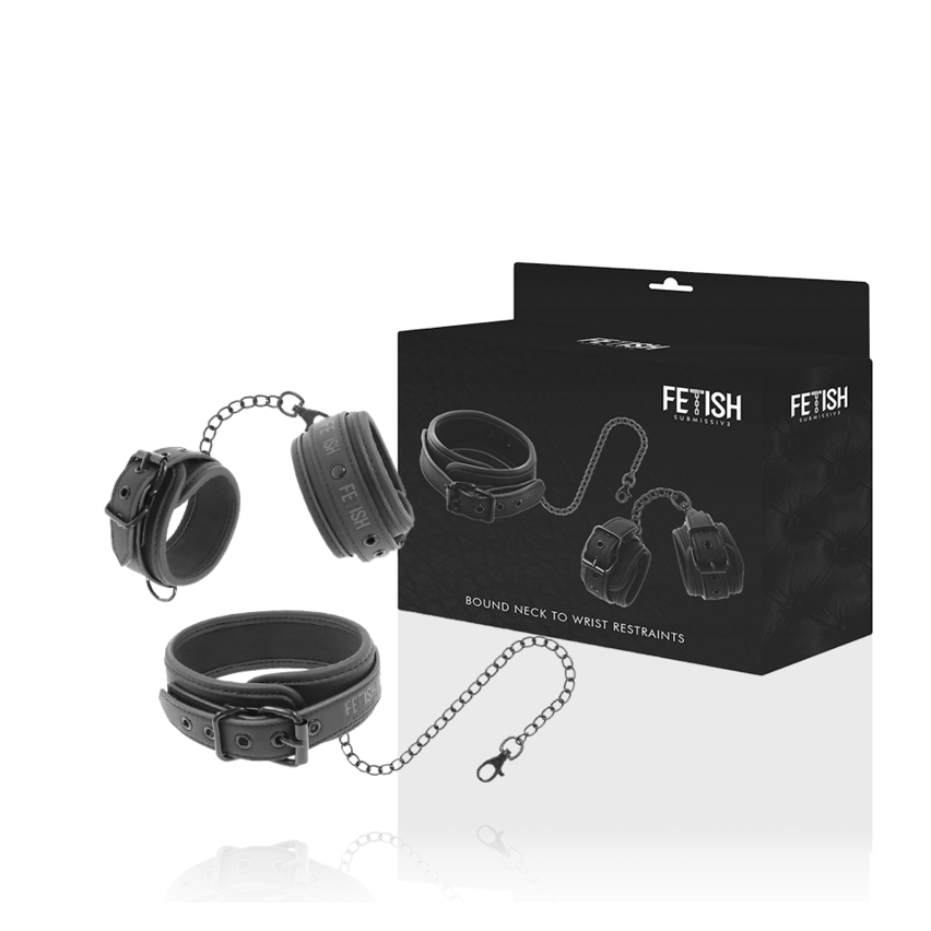 Fetish Submissive - Vegan Leather Necklace And Handcuffs With Noprene Lining