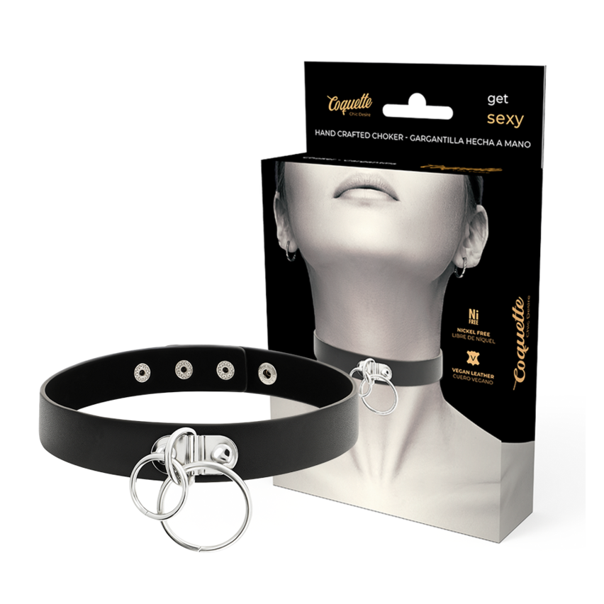 Coquette Chic Desire - Double Ring Vegan Leather Choker