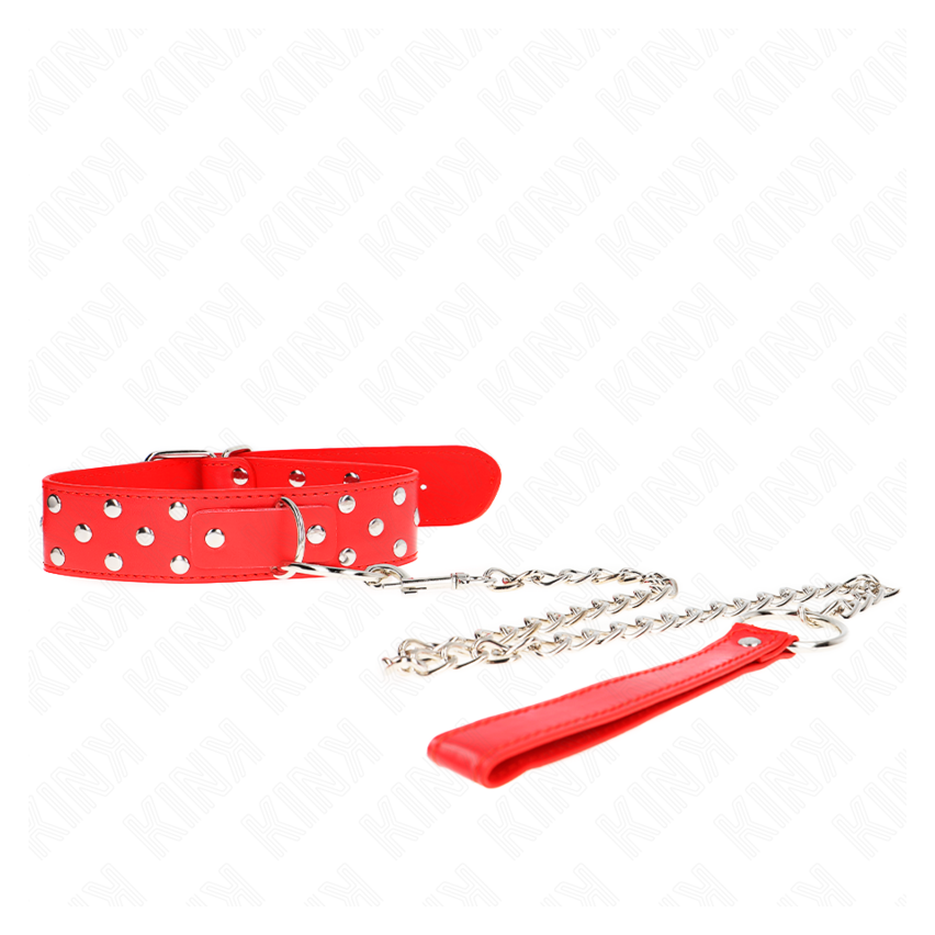 Kink - Ring Rivet Strap Necklace With Belt 65 Cm Red Adjustable 36-50 Cm X 3.8 Cm