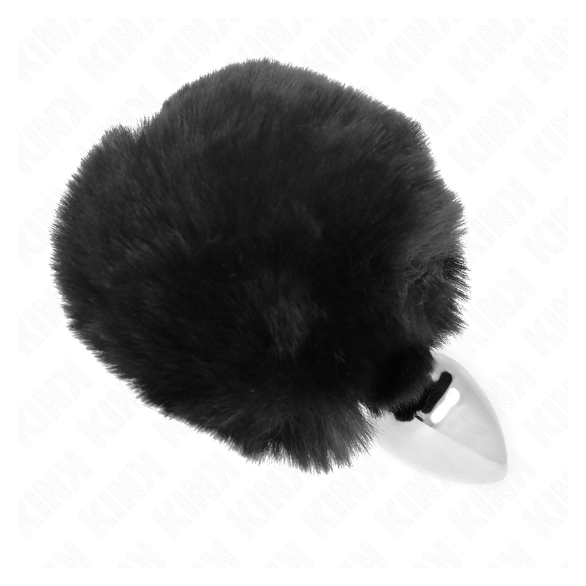 Kink - Stainless Steel Plug 7 X 3 Cm With Black Faux Fur Rabbit Tail 8 Cm