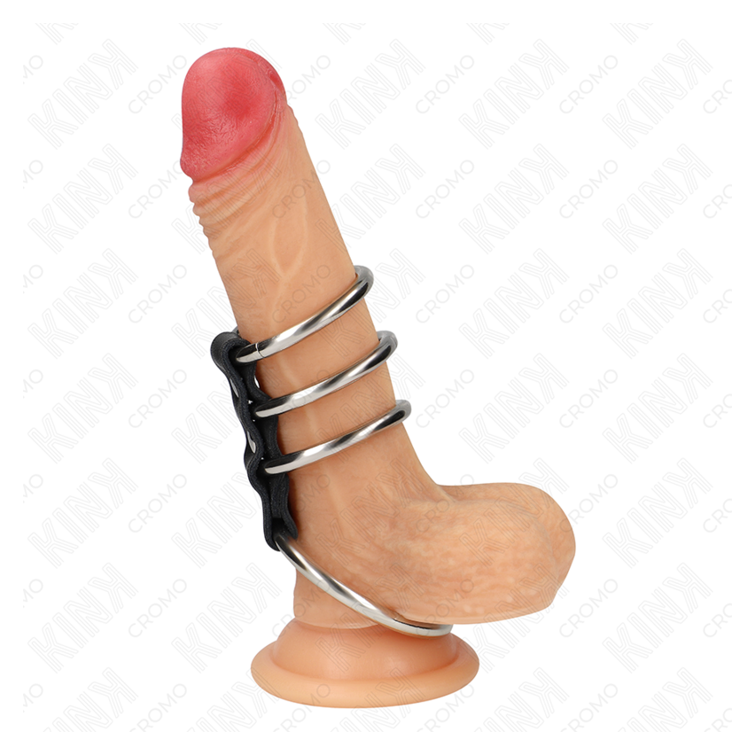 Kink - 4 Metal Penis Rings 3.7 Cm To 5 Cm Connected By Leather