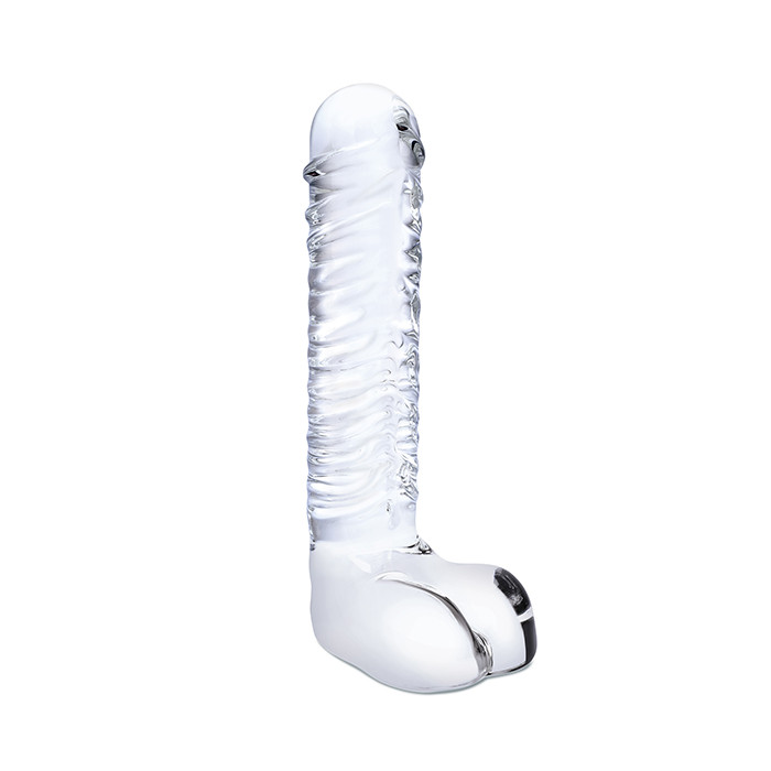 Glas - Realistic Ribbed Glass G-spot Dildo With Balls