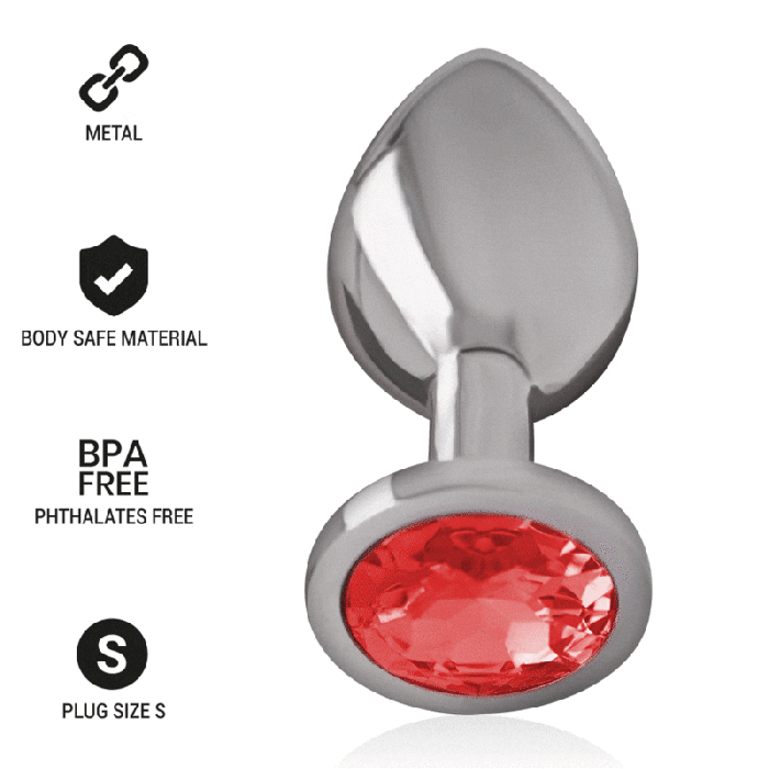 Intense - Aluminum Metal Anal Plug With Red Crystal Size S