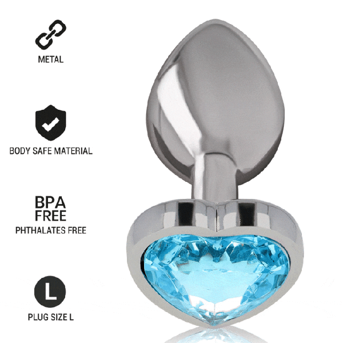 Intense - Aluminum Metal Anal Plug Blue Heart Size L