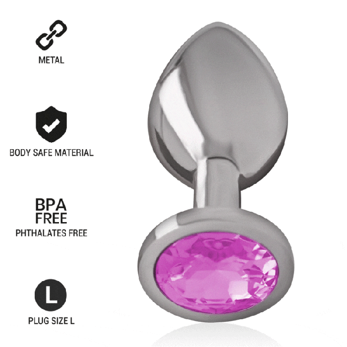 Intense - Aluminum Metal Anal Plug With Pink Crystal Size L