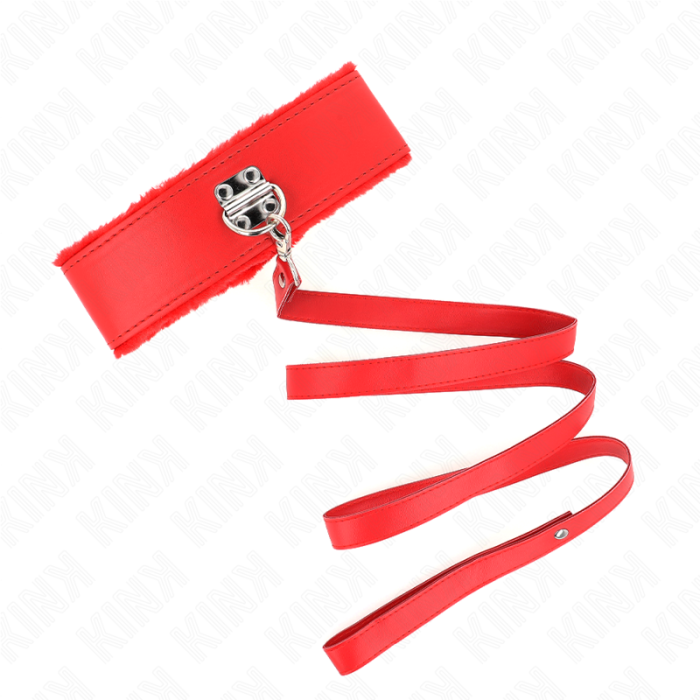 Kink - Necklace With Leash 116 Cm With Silver Studs Model 4 Red Adjustable 40-48 Cm X 6 Cm