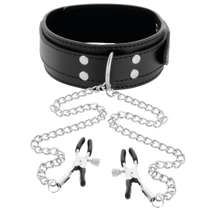 Darkness - Collar With Nipple Clamps Black