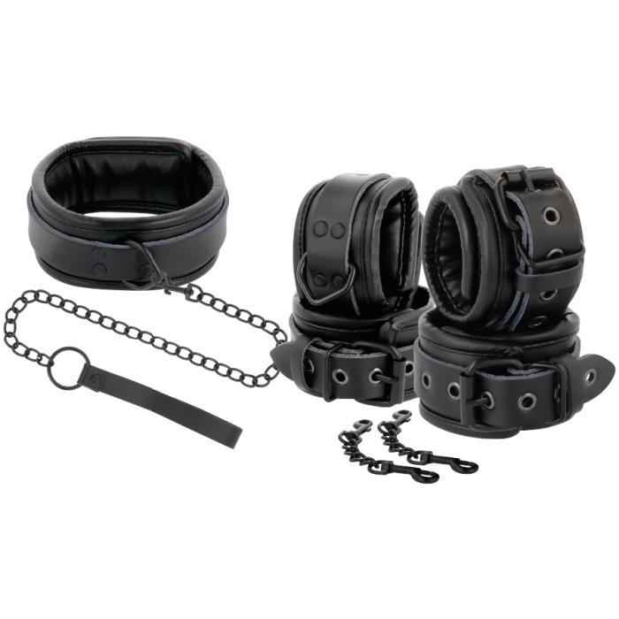 Darkness - Black Leather Handcuffs And Collar
